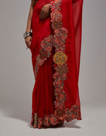 Mughal Red Cutwork Saree with Blouse