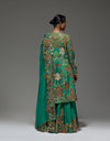 Green Heavy Paisly Emb. Sharara With Organza Polash Short Jactet Wit Dupatta