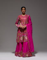 Magenta Heavy Paisly Emb. Sharara With Organza Polash Short Jactet Wit Dupatta