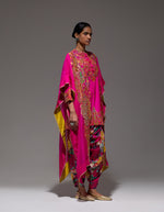 Magenta Rocket Kurta With Diya Cape And Ivery Pleat Salwar