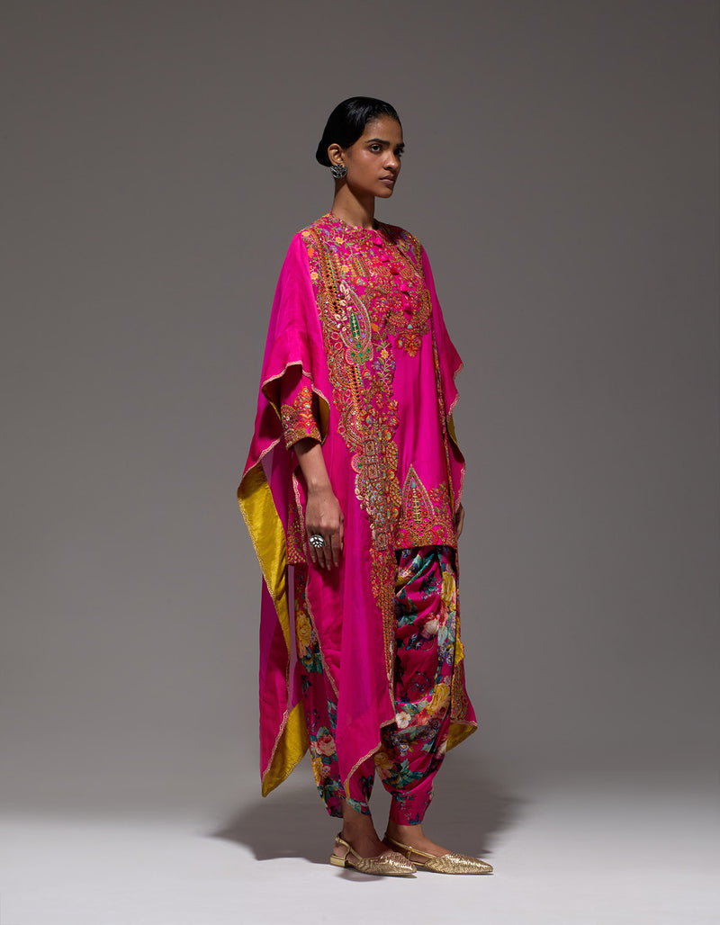 Magenta Rocket Kurta With Diya Cape And Ivery Pleat Salwar