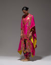 Magenta Rocket Kurta With Diya Cape And Ivery Pleat Salwar