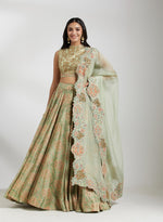 Pista Green Printed Lehenga Set