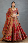 Red Mughal Printed Lehenga In Silk Chanderi