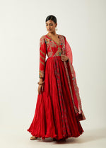 Red Chanderi Anarkali Set