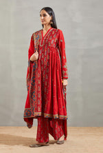 Red Buti Print Side Gather Kurta Set