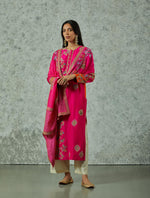 Rani Pink Silk Embroidered Kurta Set