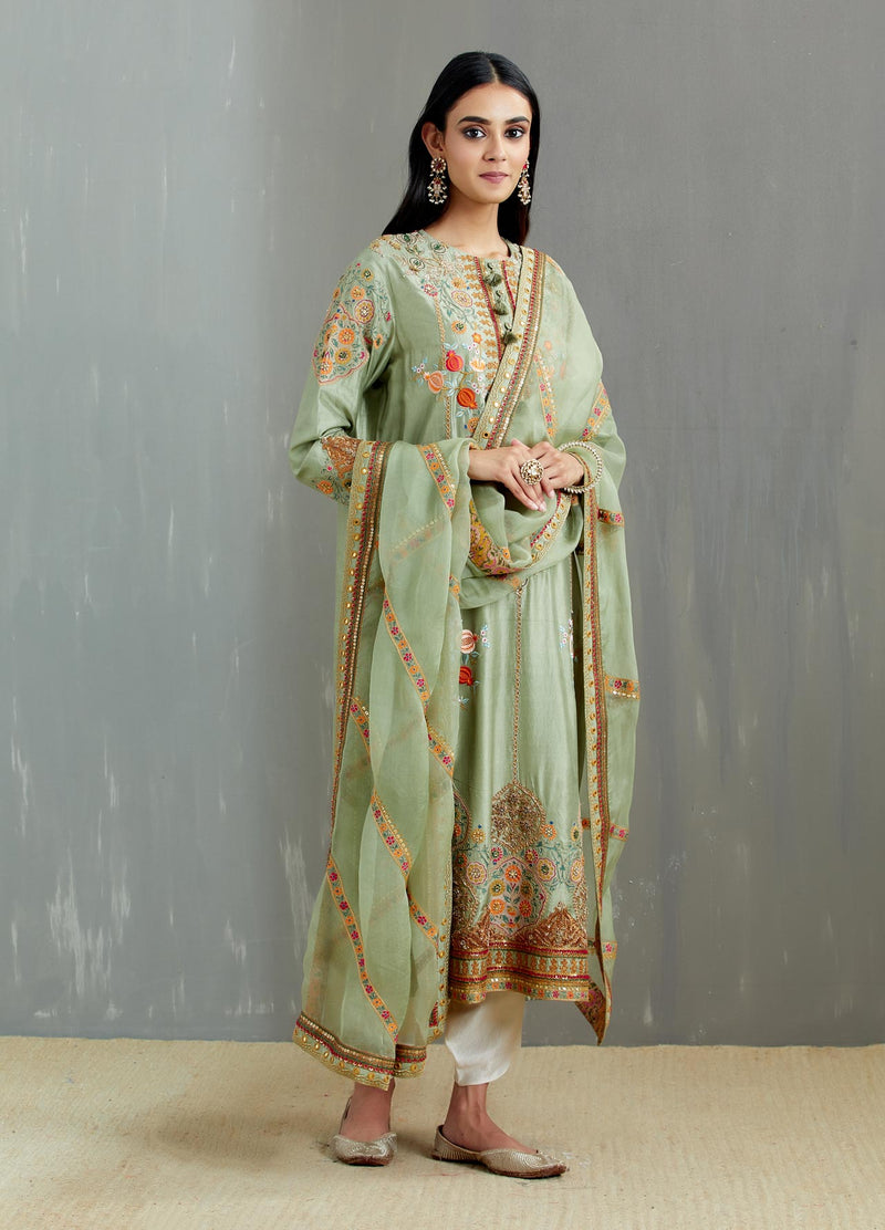 Sea Green Silk Noor Kurta with Salwar & Organza Dupatta