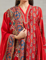 Red Buti Print Side Gather Kurta Set