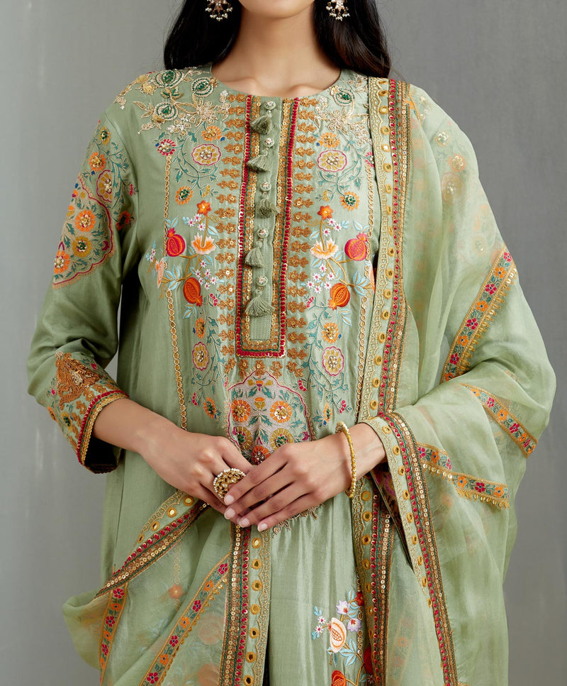 Sea Green Silk Noor Kurta with Salwar & Organza Dupatta