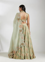 Pista Green Printed Lehenga Set