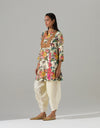 Ivory Printed Short Kurta with Dhoti Pants