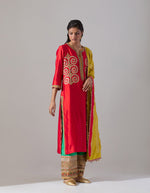 Red Kurta Set with Printed Pants