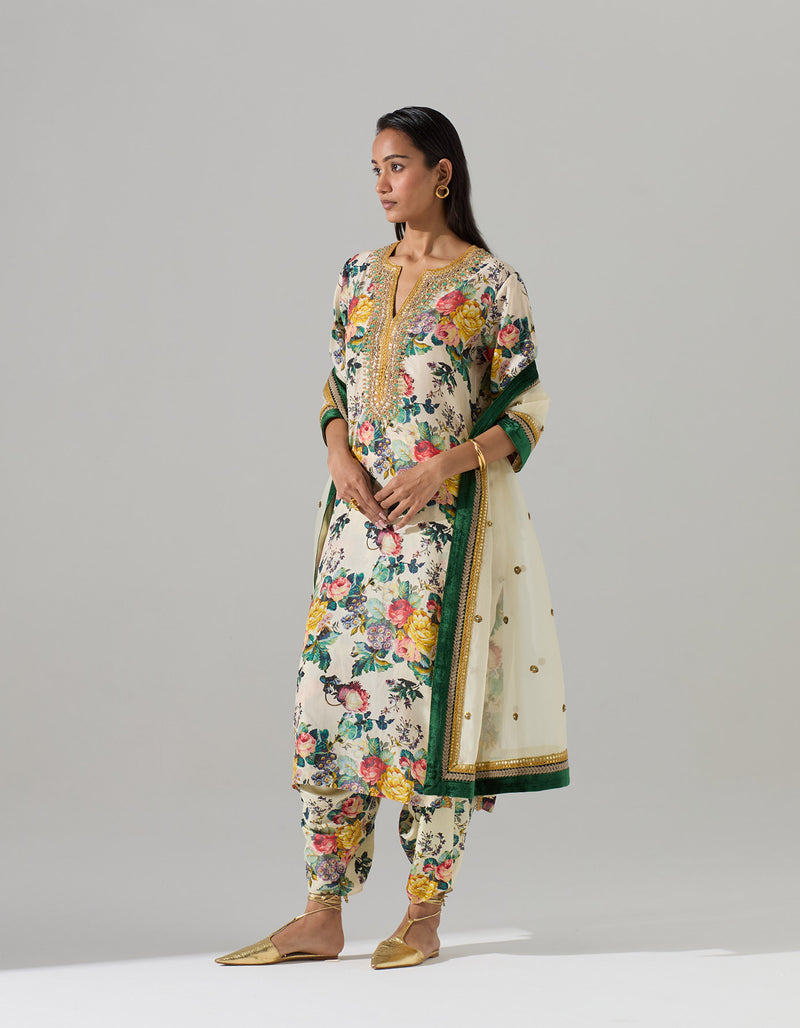 Ivory Printed Kurta and Tulip Pants with a Dupatta